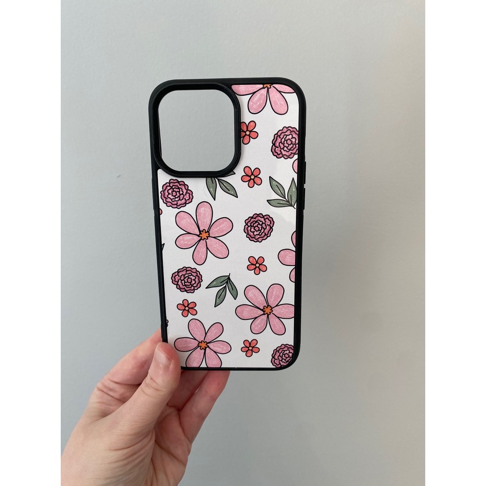 Unbranded Phone Case Womens iPhone 15 Pro Max White Pink Floral Bumper Cover